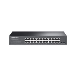 mercusys ms124gs switch 24 puertos gigabit rj45 10/100/1000mbps con auto negociacion plug & play montaje escritorio o rack color negro