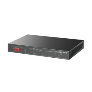 mercusys ms110gmp switch 10 puertos gigabit rj45 10/100/1000mbps 8 puertos gigabit poe+ y 2 puertos gigabit uplink plug & play diseño metalico color negro