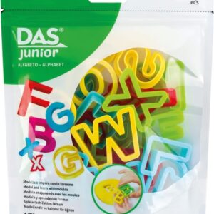 das junior pack con 26 moldes en forma de letra para plastilina y 1 rodillo