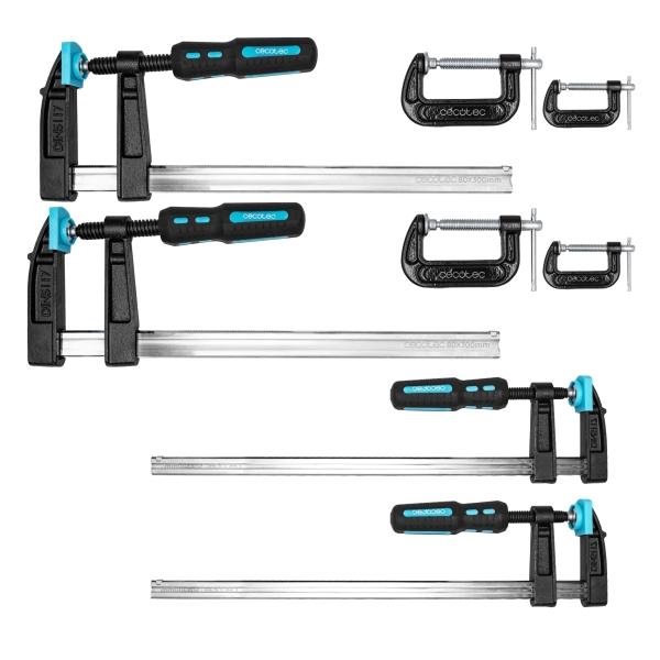 cecotec strongcomfort 4400 force set de sargentos 8 piezas incluye accesorios antideslizante color negro y azul