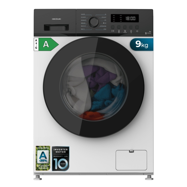 cecotec bolero dresscode 9155 inverter lavadora de carga frontal capacidad 9kg velocidad 1400rpm seguro infantil display led motor inverter inicio programable color blanco y negro