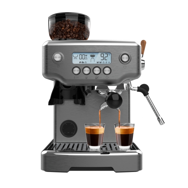 cecotec power espresso 20 barista steel and grind cafetera espresso 2200w presion 20bar deposito de 2.1l incluye accesorios thermoblock vaporizador control pid color acero