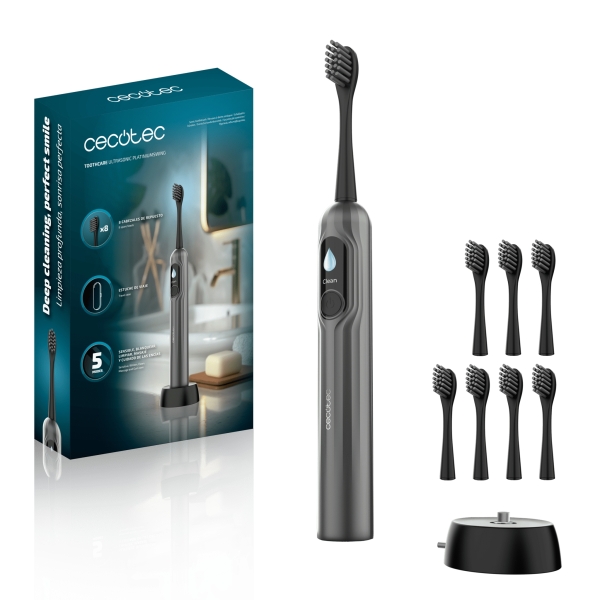 cecotec toothcare ultrasonic platiniumswing cepillo de dientes sonico velocidad 50.000rpm 5 modos carga inalambrica cabezales incluidos temporizador estuche color gris