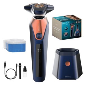 cecotec precisioncare saphire pro afeitadora rotativa con base autolimpieza autonomia hasta 90min cuchillas de titanio varias velocidades liquido de autolimpieza ipx7 color negro
