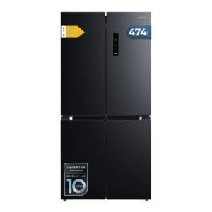 cecotec bolero coolmarket 4d 474 dark e frigorifico americano 4 puertas capacidad 474l silencioso 35db luz led compresor inverter total nofrost frio envolvente 83.3x177.5cm color negro