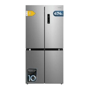 cecotec bolero coolmarket 4d 474 inox e frigorifico americano 4 puertas capacidad 474l silencioso 35db luz led compresor inverter total nofrost frio envolvente 83.3x177.5cm color acero