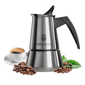 cecotec piccolina 900 cafetera italiana para 10 tazas capacidad 450ml apta para todo tipo de cocinas mango ergonomico y termoresistente acero inoxidable