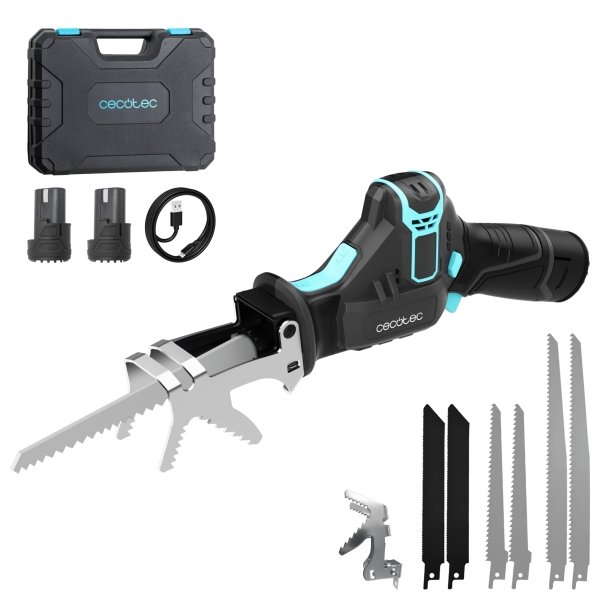 cecotec sierra de sable longflex 1200 home and garden sierra de sable inalambrica 550w 2 baterias de 12v incluye accesorios color negro y azul