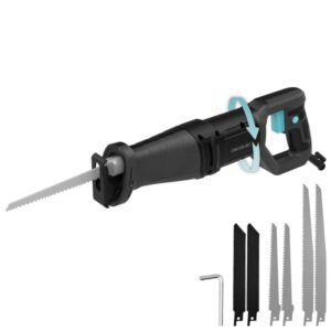 cecotec sierra de sable longflex 710 pro sierra de sable 710w corte de 115mm recorido 20mm incluye 6 cuchillas mango rotatorio color negro y azul