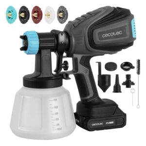 cecotec totalpaint 4000 liberty pistola de pintura inalambrica bateria 21v 2ah deposito 1200ml control de caudal hasta 800ml/min 14kpa incluye accesorios color negro y azul