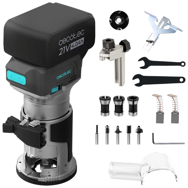 cecotec multishape 2000 liberty fresadora de mano inalambrica bateria 21v 4ah sistema de extraccion de polvo incluye accesorios cabezales incluidos color acero