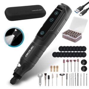 cecotec multihand one detail multiherramienta rotativa inalambrica bateria de 3.7v velocidad ajustable hasta 18000rpm estuche luz led 74 accesorios. color negro