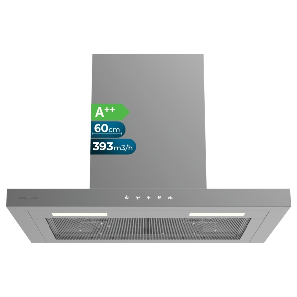 cecotec bolero flux tt 604000 inox a++ campana extractora de 60cm succion 393m3/h luz led filtros aptos para lavavajillas varias velocidades filtros de carbono incluidos color gris