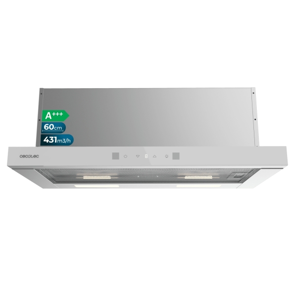 cecotec bolero flux tlt 604400 glass white a+++ campana extractora telescopica de 60cm 431.2m3/h luz led acero inoxidable filtros aptos para lavavajillas filtros de carbono color blanco
