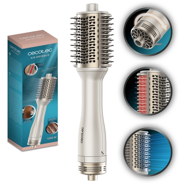 cecotec air drybold cepillo de aire 1200w placas calefactoras temperatura regulable revestimiento ceramico generador de iones multifuncion punta fria color blanco