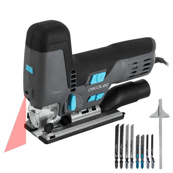 cecotec sierra de calar multicut 8500 vision sierra de calar 800w accesorios incluidos cable 2m luz led guia laser mandril sin llave tubo de recogida de polvo color gris oscuro
