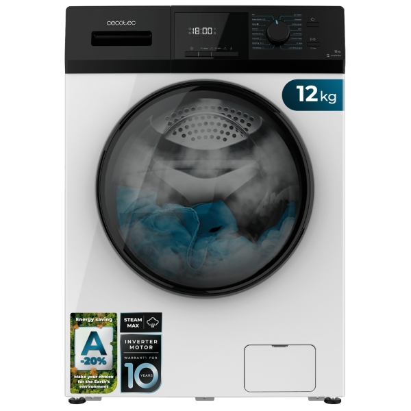 cecotec bolero dresscode 12410 inverter lavadora de carga frontal capacidad 12kg velocidad 1400rpm temperatura regulable seguro infantil motor inverter 16 programas color blanco y negro