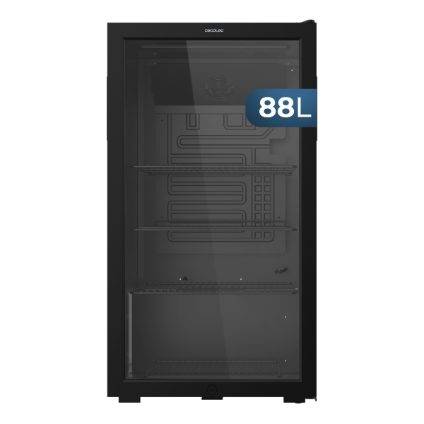 cecotec bolero coolmarket bc 88 black nevera minibar capacidad 88l 115 latas luz led temperatura regulable de 0 a 10ºc puerta de cristal color negro