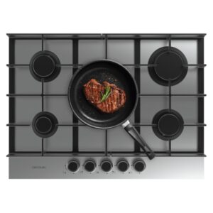 cecotec bolero squad g 5400f inox cocina de gas encastrable 5 quemadores acero inoxidable 10.4kw parrillas de hierro fundido wok de triple corona color acero