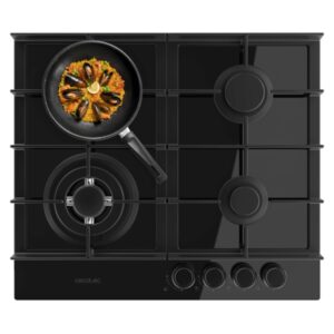 cecotec bolero squad g 4400f glass black cocina de gas encastrable 4 quemadores acabado en cristal negro 8kw parrillas de hierro fundido wok de triple corona color negro
