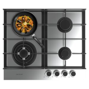 cecotec bolero squad g 4400f inox cocina de gas encastrable 4 quemadores acero inoxidable 8kw parrillas de hierro fundido wok de triple corona color acero