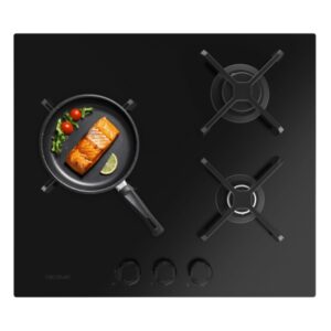 cecotec bolero squad g 3400s nano glass cocina de gas encastrable 3 quemadores acabado en cristal negro 6.2kw parrillas de hierro fundido wok de triple corona color negro