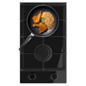 cecotec bolero squad g 2400f glass black cocina de gas encastrable 2 quemadores acabado en cristal negro 5.2kw parrillas de hierro fundido wok de triple corona color negro
