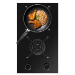 cecotec bolero squad g 2400s nano glass cocina de gas encastrable 2 quemadores acabado en cristal negro 5.2kw parrillas de hierro fundido wok de triple corona color negro
