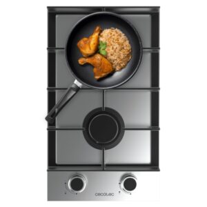 cecotec bolero squad g 2400f inox cocina de gas encastrable 2 quemadores acero inoxidable 5.2kw parrillas de hierro fundido wok de triple corona color acero