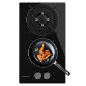 cecotec bolero squad g 2200s glass black cocina de gas encastrable 2 quemadores acabado en cristal negro 5.25kw parrillas de hierro fundido inyector convertor a glp color negro
