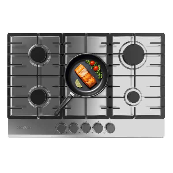 cecotec bolero squad g 5200f inox cocina de gas encastrable 5 quemadores acero inoxidable 11kw parrillas de hierro fundido inyector convertor a glp color acero