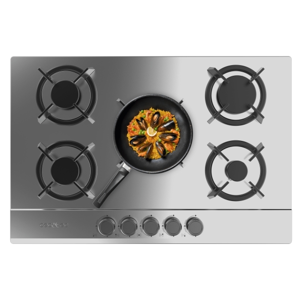 cecotec bolero squad g 5200s inox cocina de gas encastrable 5 quemadores acero inoxidable 11kw parrillas de hierro fundido inyector convertor a glp color acero