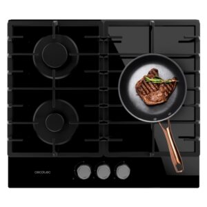 cecotec bolero squad g 3200f glass black cocina de gas encastrable 3 quemadores acabado en cristal negro 6.25kw parrillas de hierro fundido inyector convertor a glp color negro