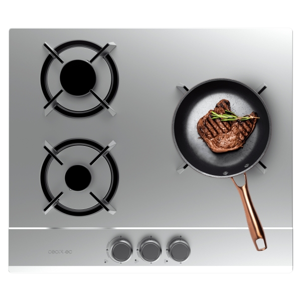 cecotec bolero squad g 3200s inox cocina de gas encastrable 3 quemadores acero inoxidable 6.25kw parrillas de hierro fundido inyector convertor a glp color acero