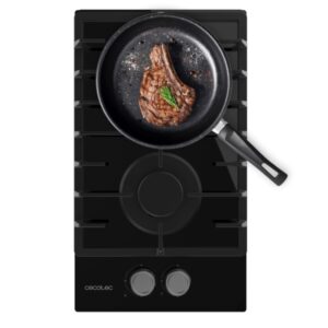 cecotec bolero squad g 2200f glass black cocina de gas encastrable 2 quemadores acabado en cristal negro 5.25kw parrillas de hierro fundido inyector convertor a glp color negro