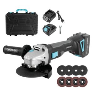 cecotec radialpower 2120 freemove radial inalambrica de 125mm 900w 12.000rpm bateria 21v 4ah incluye accesorios motor sin escobillas maletin mango auxiliar rosca m14 color gris oscuro