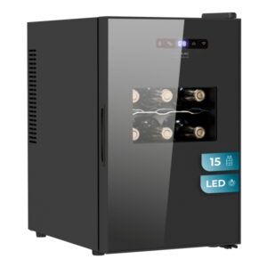 cecotec bolero grandsommelier 1550 coolcrystal vinoteca para 15 botellas silencioso 35db luz led pantalla led temperatura regulable control tactil color negro