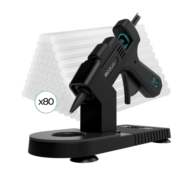 cecotec perfect fix 20 pistola de cola termofusible 20w temperatura hasta 180ºc protector de mesa 80 barras de silicona de 7mm color negro