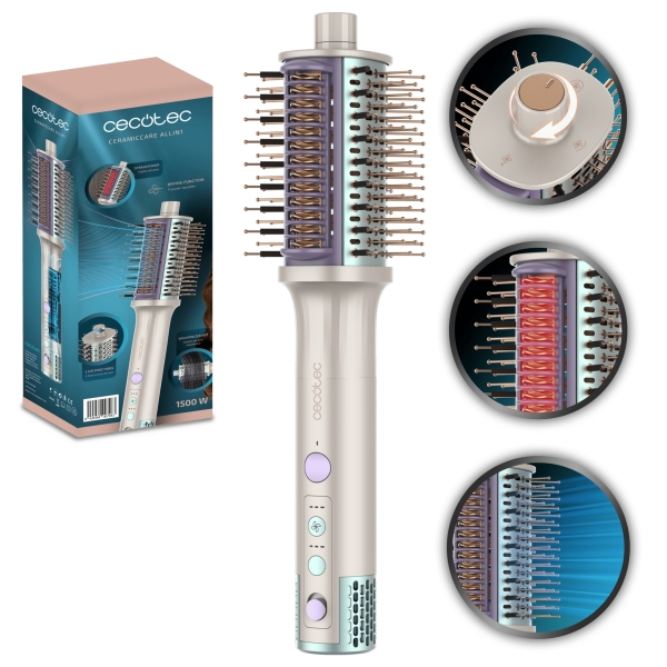 cecotec ceramiccare allin1 cepillo de aire 1500w placas calefactoras multifuncion revestimiento ceramico generador de iones temperatura regulable cable 360º color blanco