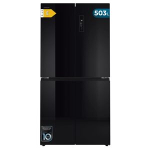 cecotec bolero coolmarket 4d 503 black glass e frigorifico americano 4 puertas capacidad 503l luz led compresor inverter puerta de cristal frio envolvente 177.5x85.3x69.8cm color negro