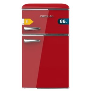 cecotec bolero coolmarket 2d origin 86 red e mini frigorifico de dos puertas de 86l luz led estilo retro tirador cromado cajon para vegetales 48.7x59.2x89.3cm color rojo