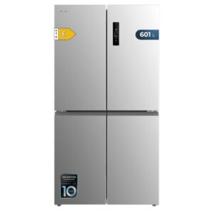 cecotec bolero coolmarket 4d 601 inox e frigorifico americano 4 puertas capacidad 601l compresor inverter acero inoxidable pantalla en puerta clase e 90.5x73x177.5cm color acero