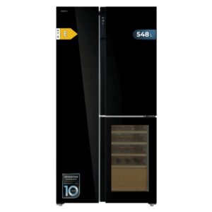 cecotec bolero coolmarket tdw 548 black glass e frigorifico americano con vinoteca 548l compresor inverter modo vacaciones puerta de cristal frio envolvente 91.1x70.6x183cm color negro
