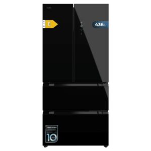 cecotec bolero coolmarket fd 436 black glass e frigorifico puerta francesa de 4 puertas 463l compresor inverter modo vacaciones puerta de cristal frio envolvente 83.6x63.6x183cm color negro