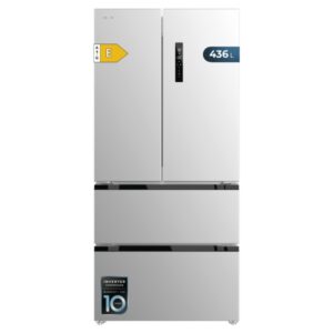 cecotec bolero coolmarket fd 436 inox e frigorifico puerta francesa de 4 puertas capacidad 463l compresor inverter modo vacaciones frio envolvente clase e 83.6x63.6x183cm color acero