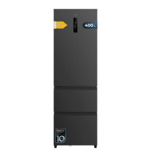 cecotec bolero coolmarket combi fd 400 dark e frigorifico puerta francesa 400l luz led compresor inverter acero inoxidable total nofrost frio envolvente 60x64x191cm color gris oscuro