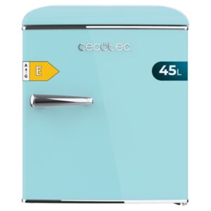 cecotec bolero coolmarket tt origin 45 blue e mini frigorifico capacidad 45l estilo retro cajon para hielo tirador cromado 44.7x53.4x55cm color turquesa