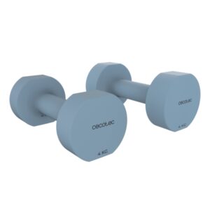 cecotec drumfit 400 doubleneo set de 2 mancuernas de 4kg antideslizante recubrimiento de neopreno antideslizante hexagonales 19x10x9cm color azul claro