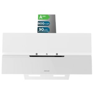 cecotec bolero flux dt 908010 glass white a++ campana extractora de 90cm 210w succion 800m3/h luz led pantalla led incluye accesorios filtros de carbono incluidos color blanco