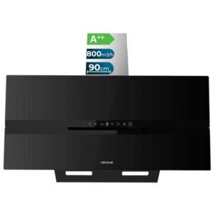 cecotec bolero flux dt 908010 glass black a++ campana extractora de 90cm 210w succion 800m3/h luz led pantalla led incluye accesorios filtros de carbono incluidos color negro